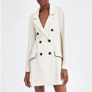 Zara Ivory Double Breasted Blazer Dress with Black Accents